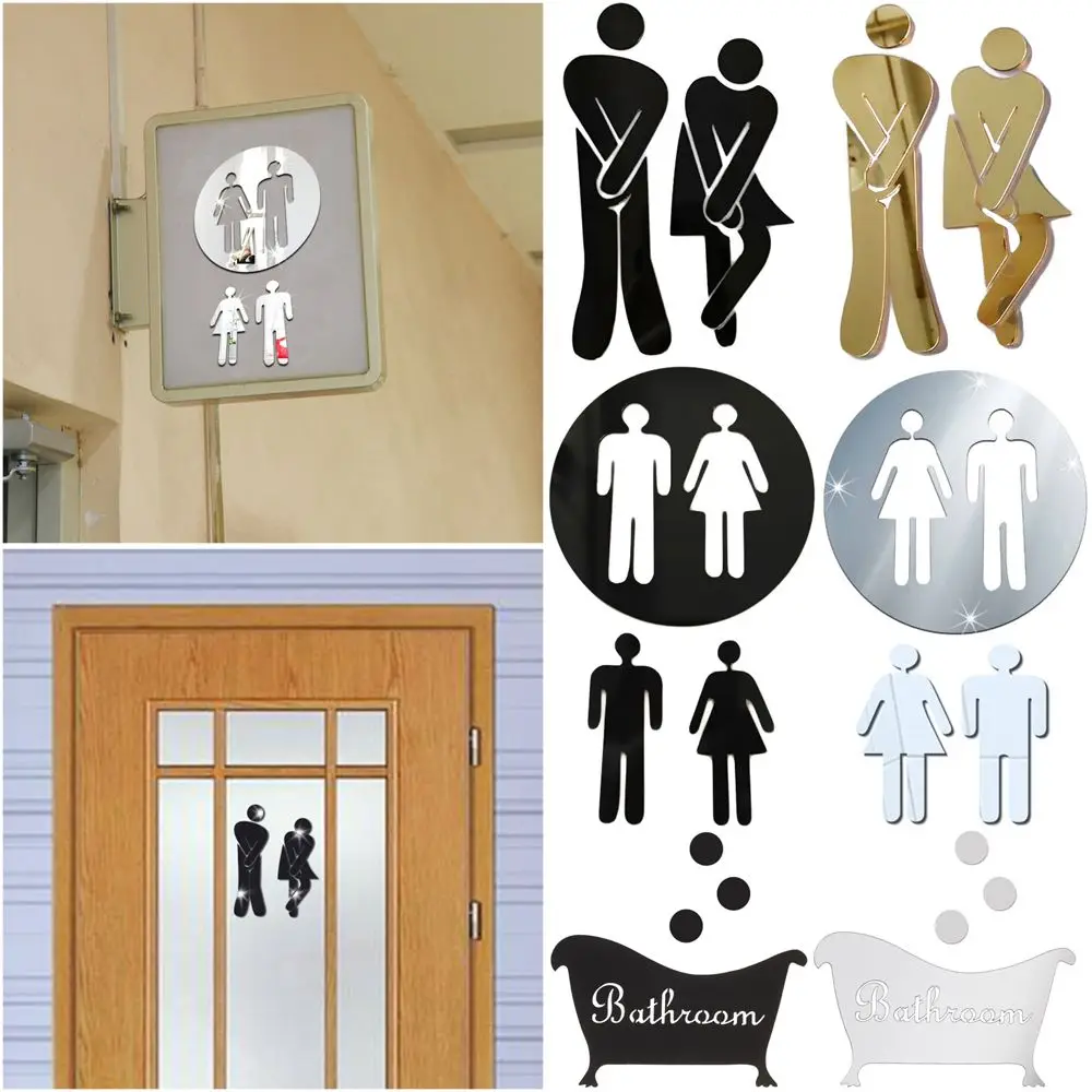 

Funny WC Decoration Removable Washroom Poster 3D Wall Stickers Woman & Man Mirror Surface Decal Toilet Entrance Sign