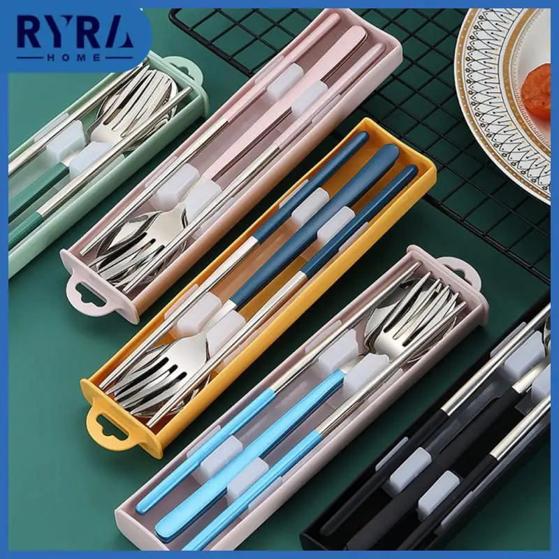 

Stainless Steel Dinnerware Set 2pcs/3pcs Set Travel Cutlery For Students Camping Tableware Set With Box Tableware Tools Nice