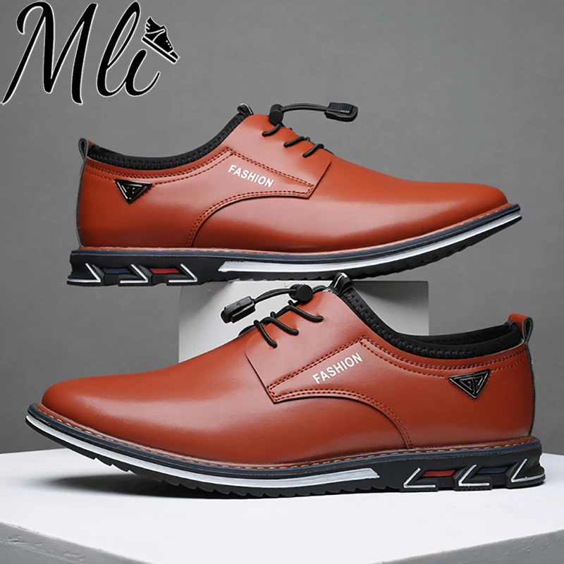 

Men Casual Leather Shoes PU Upper Elastic Band Waterproof Anti-Slip Flats Shoes Retro Classic Fashion Big Size Male Ankle Boots