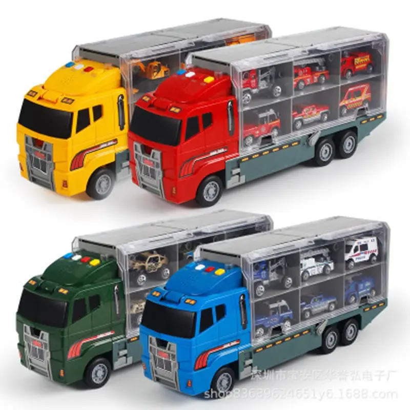 

Children's Toy Container Truck 6PCS Mini Alloy Engineering Excavator Inertial Fire Truck Combination Boy Car Set Storage