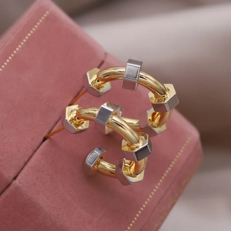 2024 корейский новый дизайн модные ювелирные изделия двухцветные металлические