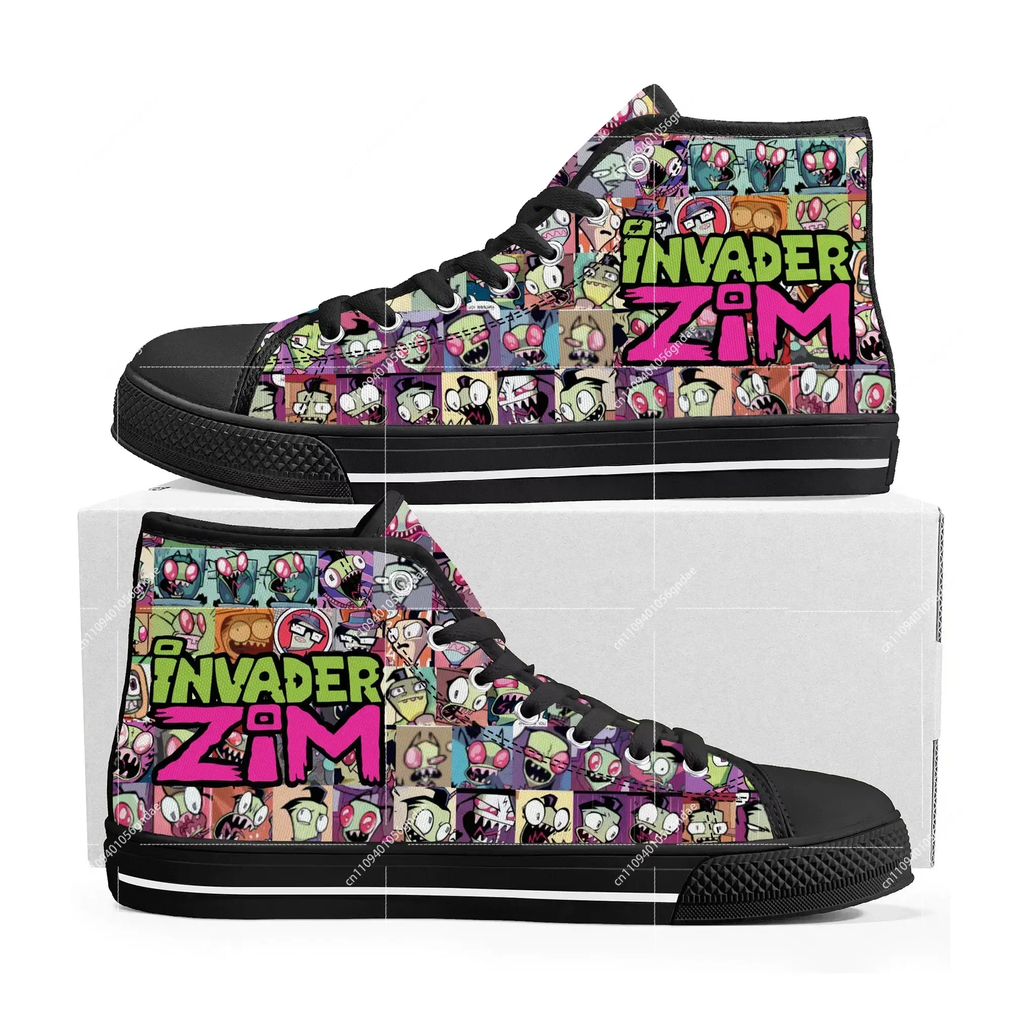 Фото Кроссовки Hot Animation Invader High Top с мультяшным принтом Zim, мужские, женские, подростковые, высококачественные холщовые кроссовки, изготовленные на заказ, парные кроссовки №1