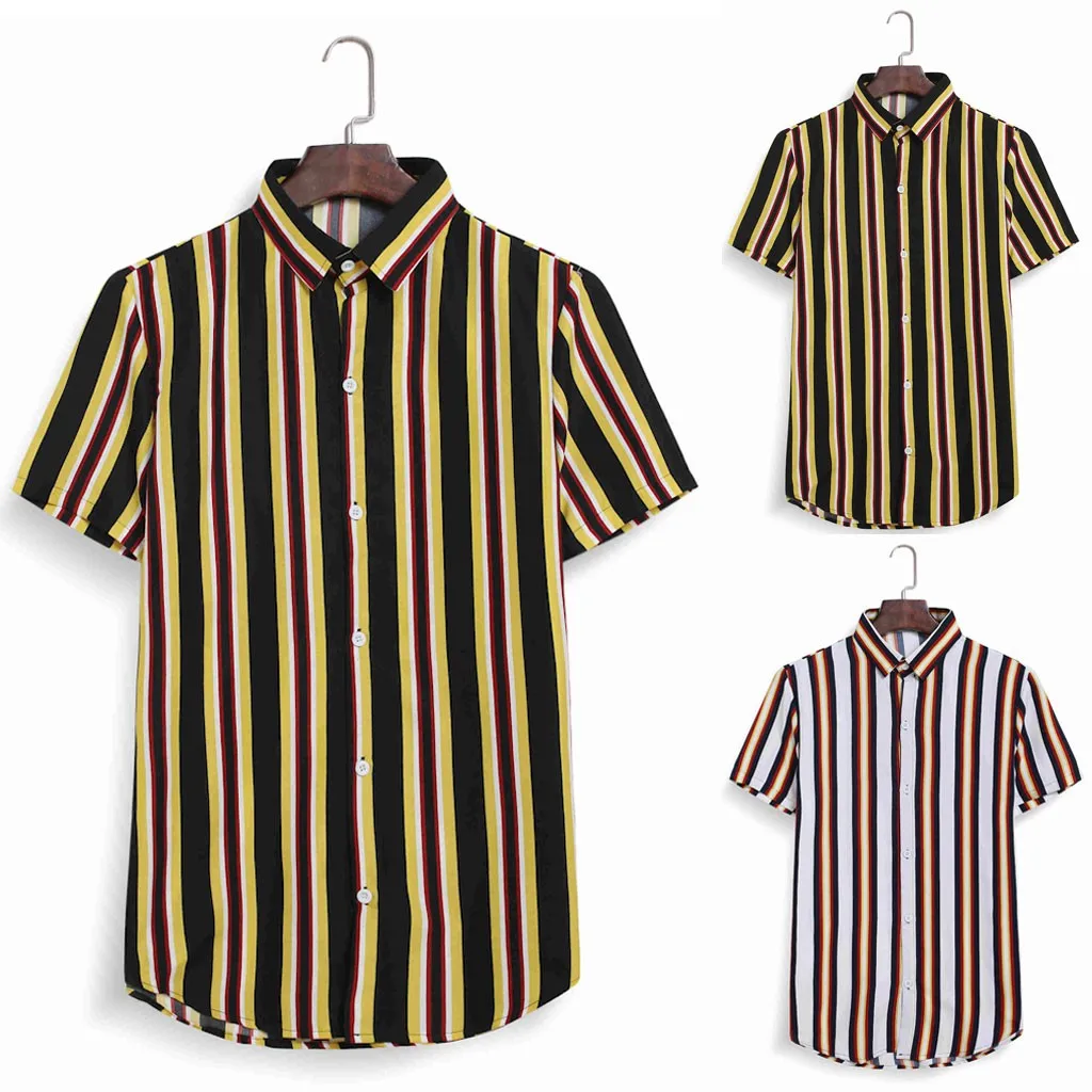 

Grandfather Shirt Mens Fashion Printed Splicing Colorful Stripe Short Sleeve Loose Shirt Mens Western