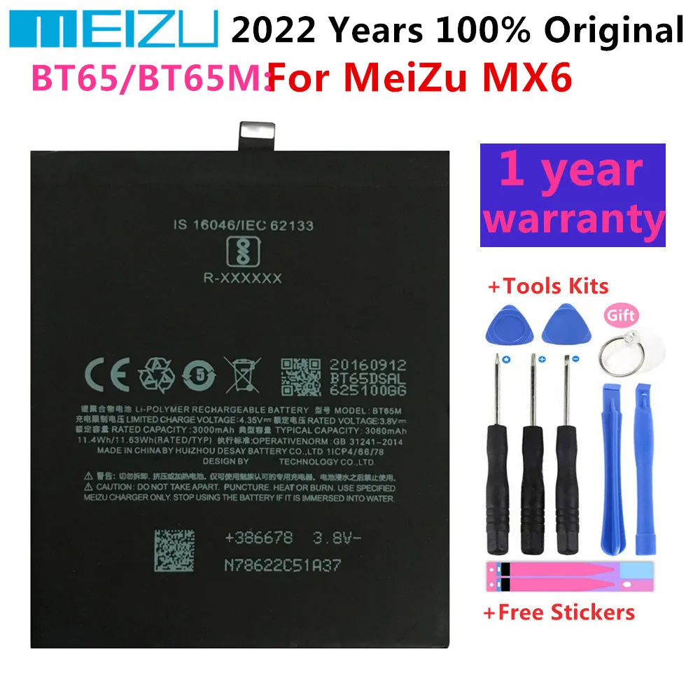 

100% Meizu Original Quality 3060mAh BT65 BT65M Li-ion Battery For MeiZu MX6 Mobile Phone Replacement Battery Batteries Bateria