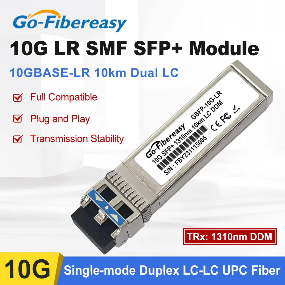 Фото 10G LR 10 км SFP модуль приемопередатчика SMF 1310 нм дуплексный LC SFP + оптоволоконный модуль для Cisco SFP-10G-LR, Mikrotik, Ubiquiti Switch №1