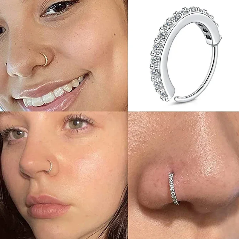 Faux anneau de nez en Zircon cubique pour femmes, en acier inoxydable, rond, Cartilage, Tragus, Helix, oreille, nez, Piercing, faux nez, bijoux pour le corps