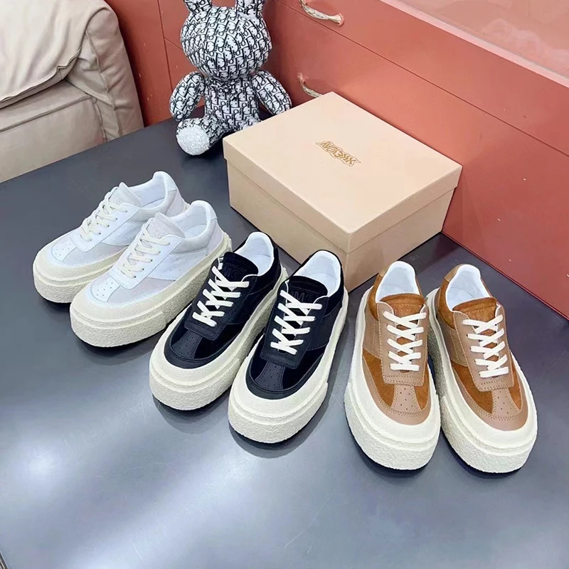

Shoes For Women Soft Leather Shoes Women's Genuine Leather Round Toe Sneakers Women's Women's Sports Shoes Thick Sole Lace Up