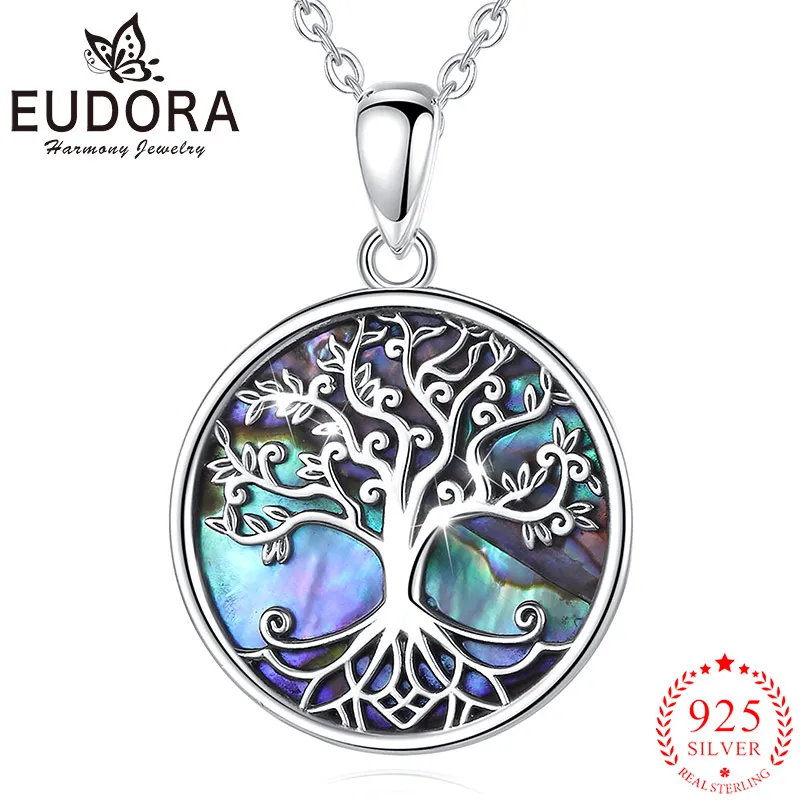 EUDORA-collar con colgante de árbol de la vida de plata esterlina 925, joyería de concha de abulón, elegante, regalo de fiesta