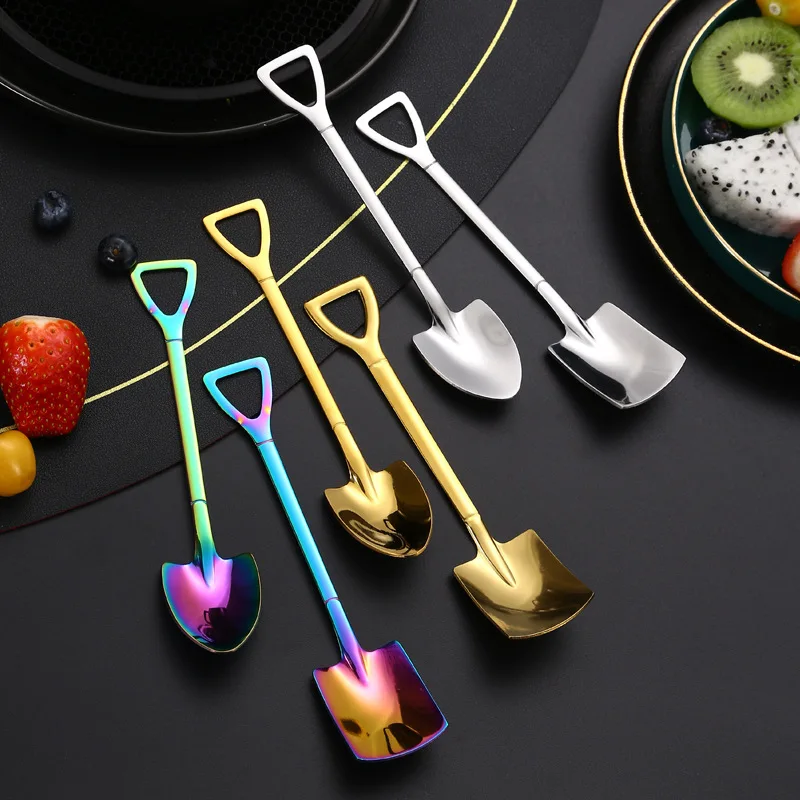 

4Pcs Shovel Spoons Stainless Steel TeaSpoons Creative Coffee Spoon Ice cream Dessert Scoop Tableware Cutlery Kitchen Accessories