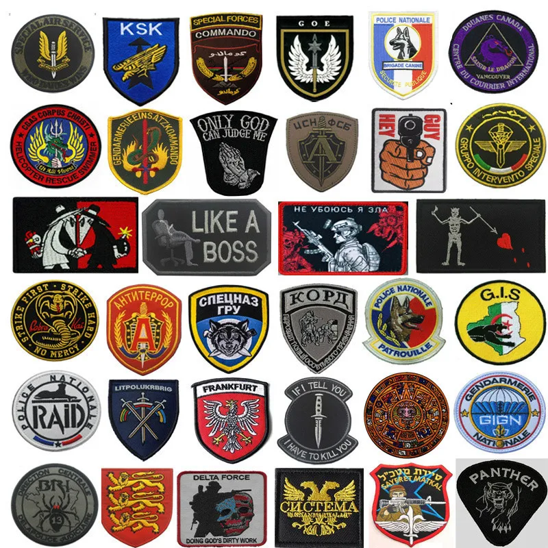 

Police SWAT TEAM Badge Patch Military Tactical Hook Embroidery Patches for Caps Clothes Bags France Spain Russia Germany Italy