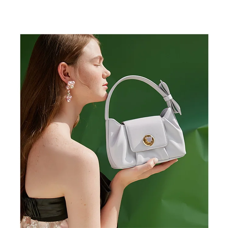 Ladies shoulder bag, bow pleated cloud handbag, new niche diagonal bag