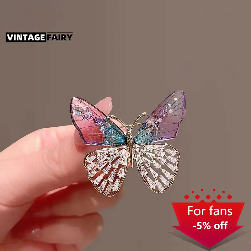 

Luxury Gradient Butterfly Wing Brooches for Women Designer Upscale Coat Suit Zircon Corsage Anti-slip Pin Dropshipping