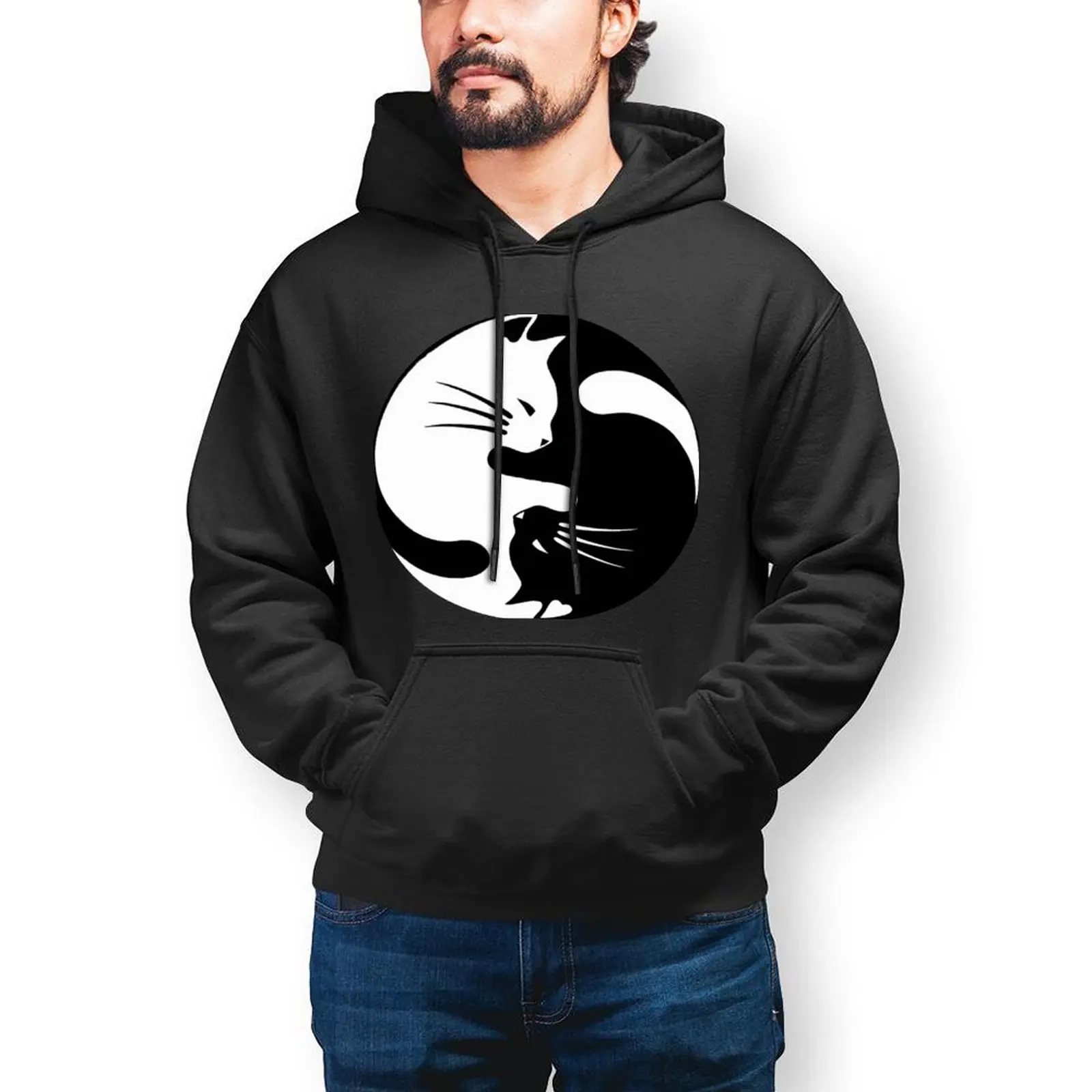 

Женские повседневные толстовки с капюшоном Yin Yang, современные хлопковые свитшоты с котом, зимняя уличная одежда с длинным рукавом, Толстовка Оверсайз, подарок