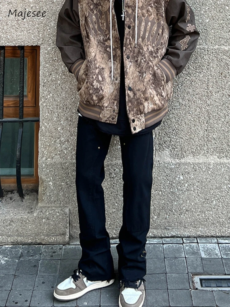 Джинсы мужские с заклепками и боковой молнией в американском стиле Vibe Harajuku