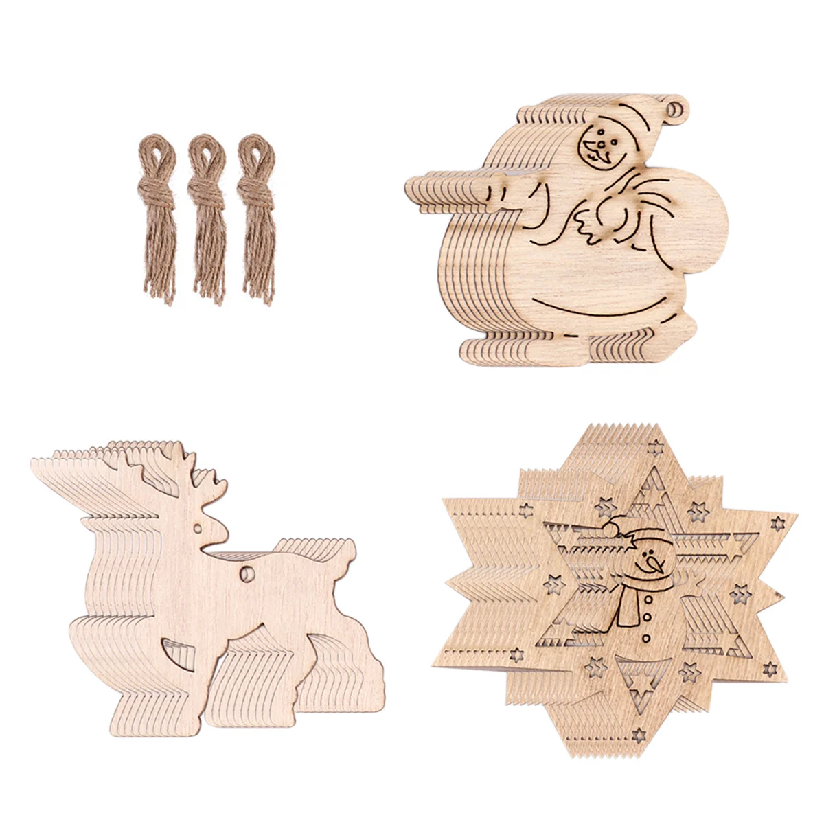 

30pcs Christmas Embellishment Unfinished Blank Cutouts with 3pcs Twines