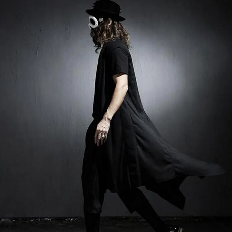 

Singer Cloak Gothic Shirt Punk Men Men Costume Long Sleeveless Nightclub Hiphop Vest Cardigan Stage Oversize Cape
