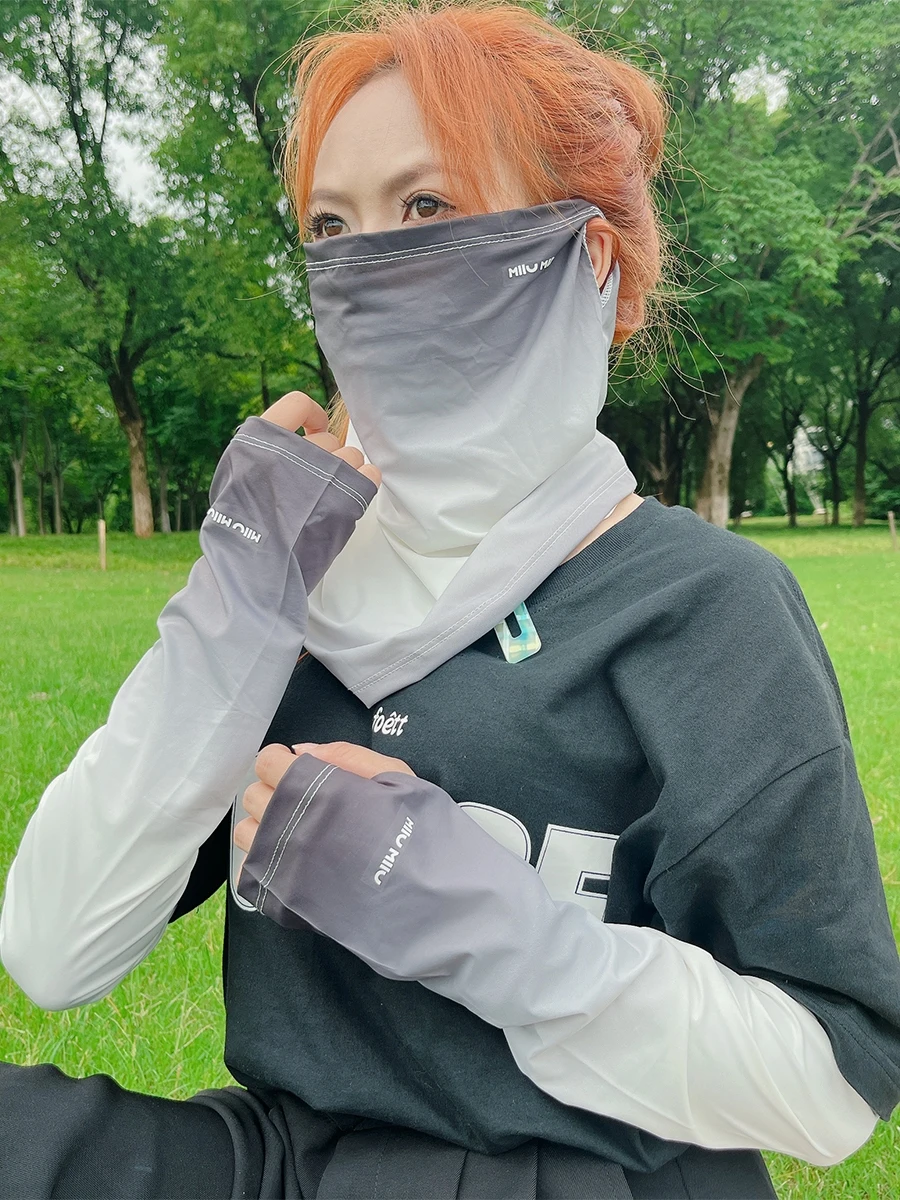 Gradient Sun Mask Women Summer UV Protection Sunshade Neck Guard Veil Outdoor Cycling Ice Silk Arm Oversleeve