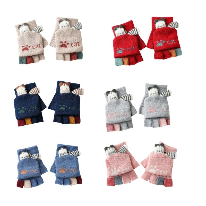 

Ветрозащитные варежки, детские перчатки, зимние лыжные варежки, Мультяшные перчатки с открытыми пальцами