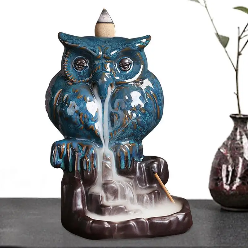 

Backflow Incense Burner Owl Shape Art Ceramic Sculpture Ornaments Incense Holder Burner For Aromatherapy Home Office Decoration