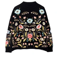 spring 2021 vintage pullover round collar flowers embroidery top loose korean autumn long sleeve women new fashion sweater y2k