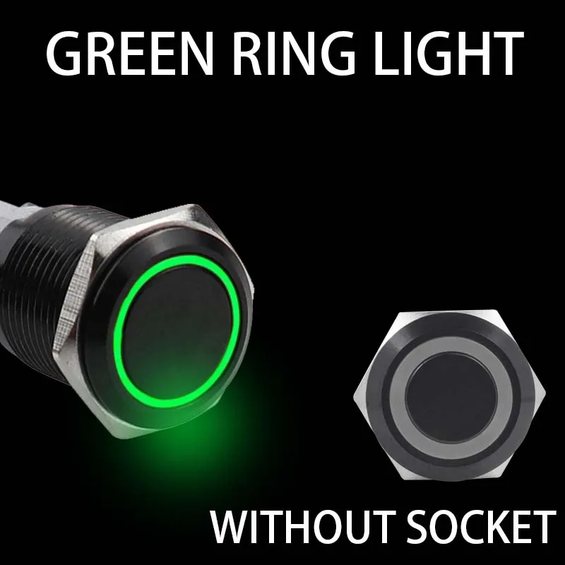 

Водонепроницаемый металлический кнопочный переключатель с разъемом и светодиодным кольцом, 16/19/22 мм, яркость света 5/12/24/220 В, черный 1NO1NC