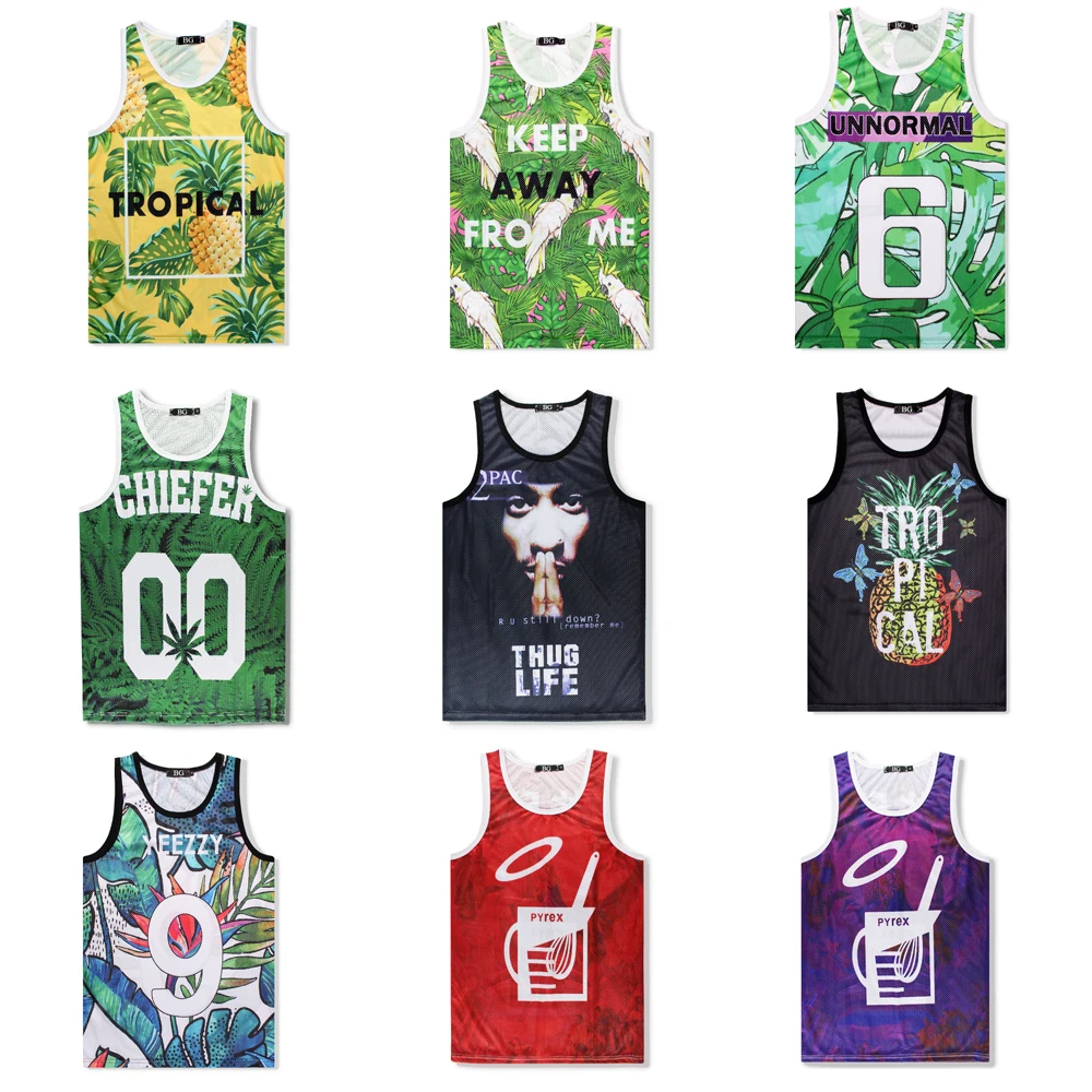 

BG basketball jerseys Beach training suit 3D heat tranfer printing Outdoor sportswear Hip-hop culture 2020 summer new Green