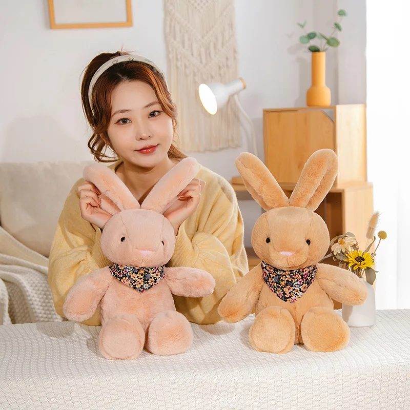 Симпатичная плюшевая подушка для куклы с длинными ушками из кроличьего меха