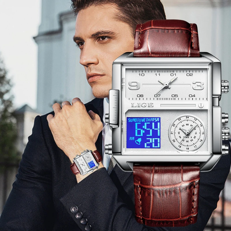 LIGE Мужские Цифровые Наручные Часы Модные Повседневные Спортивные