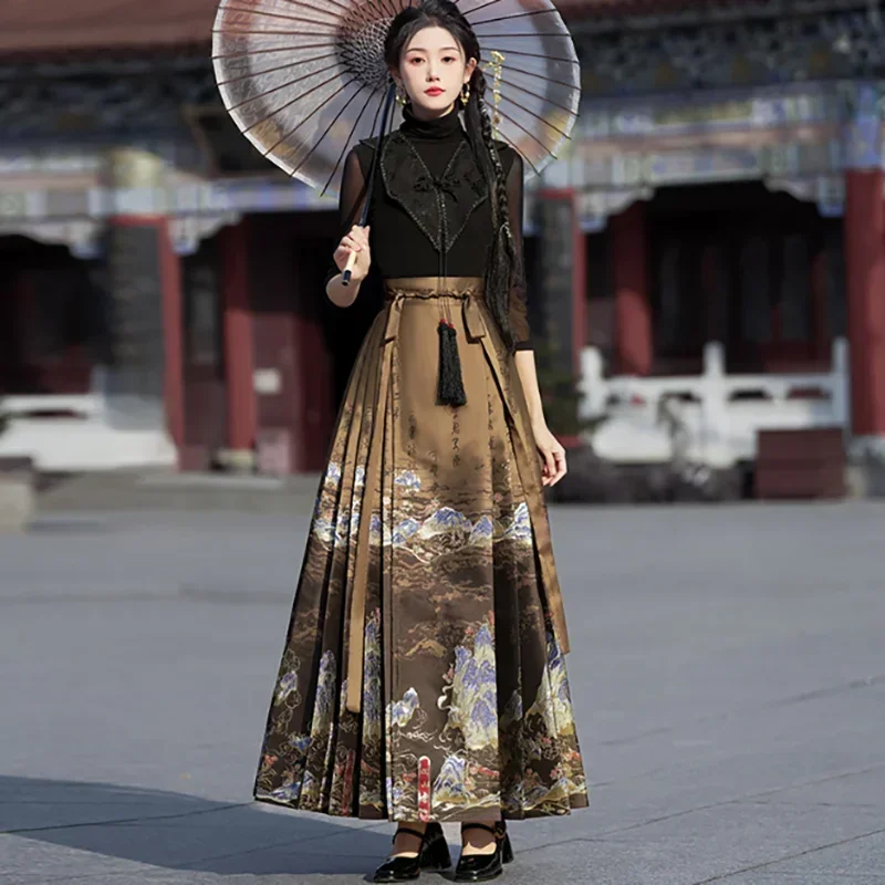 Новая весенняя юбка Hanfu с изображением лошади Женская в китайском стиле вышивкой