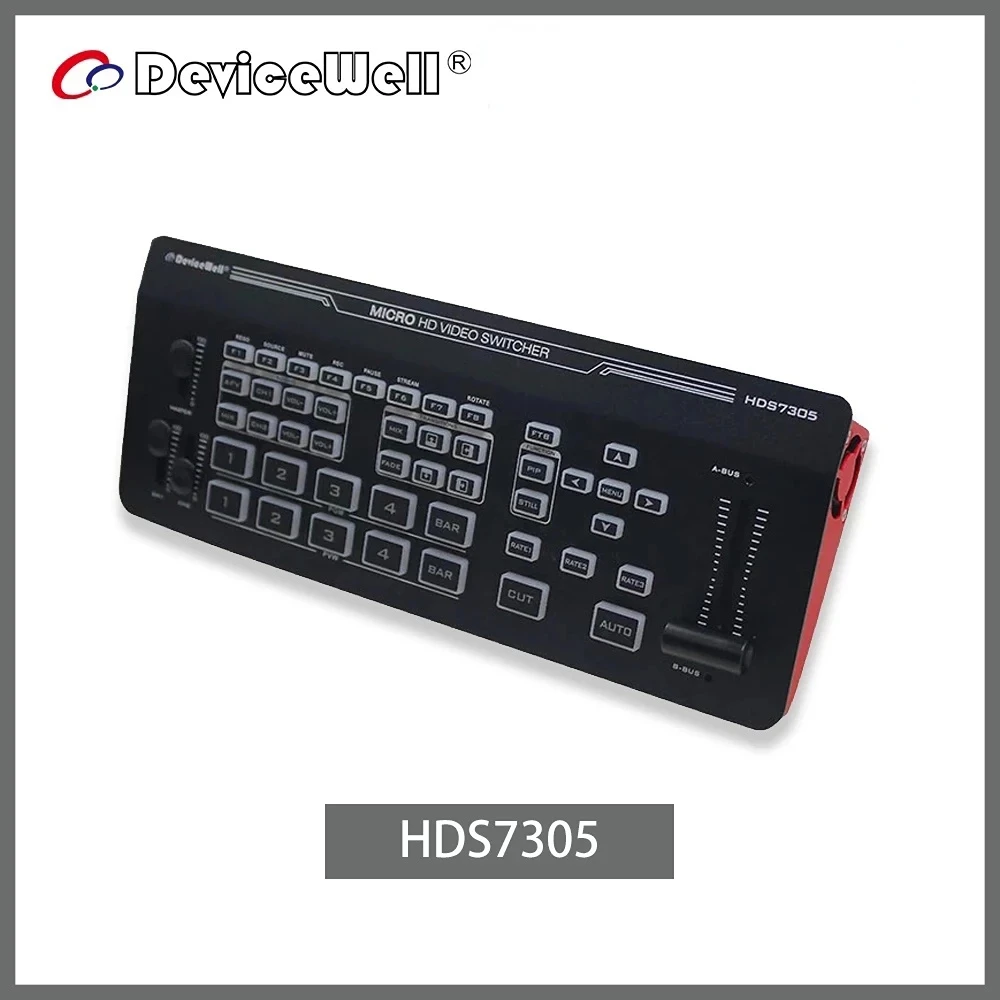 

DeviceWell Upgrade 2023 HDS7305 Auto Live Video Switcher 5-CH Stream Record T-bar HD Studio Equipment Video Mixer SD Card Lamp