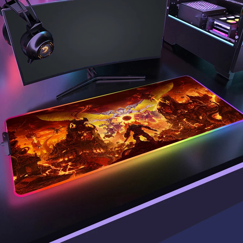 

DOOM 4 RGB Gaming Mouse Pad Large LED Lighting Mousepad Mause Pad Table Mouse Mat Gamer Deskmats 40x90CM PC Gamer Accessories