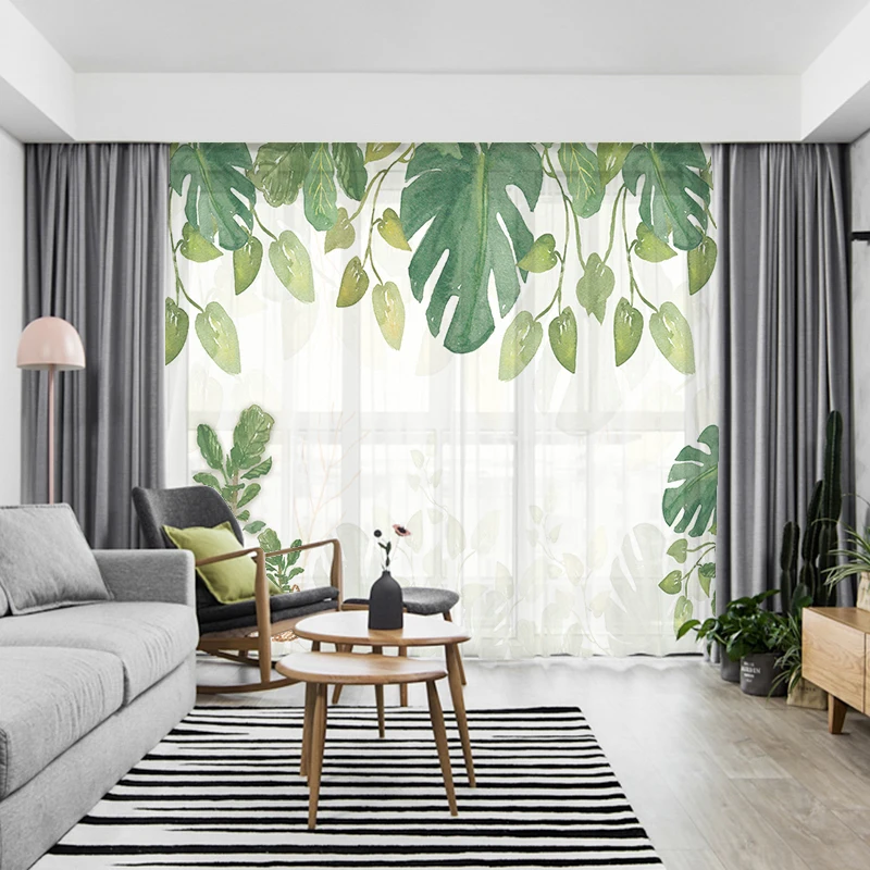 

Curtains Cloth Gauze Nordic Ins Small Fresh Green Plants Leaves Green Leaves Bedroom Living Room Bay Window Leaves Pastoral