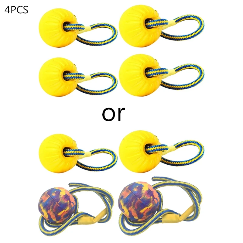 

4Pcs Dog Rope Ball EVA Rubber Ball Interactive Pet Chewing Training Bite Resistant Toys With Rope for Puppy Teething