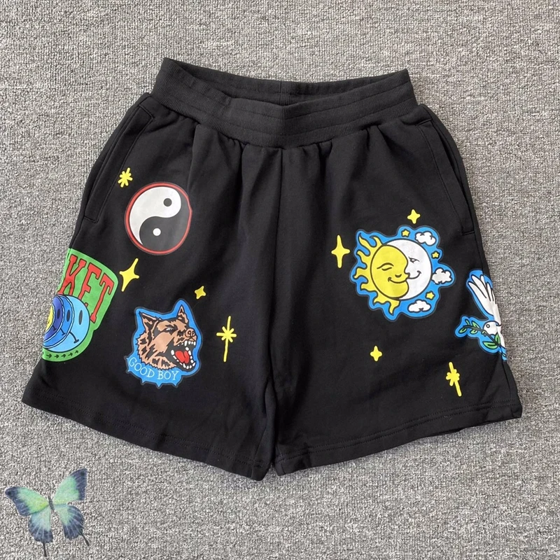 

Taichi Wolf Head Fire Smiley Face Fashion Logo Pattern Print Market Shorts