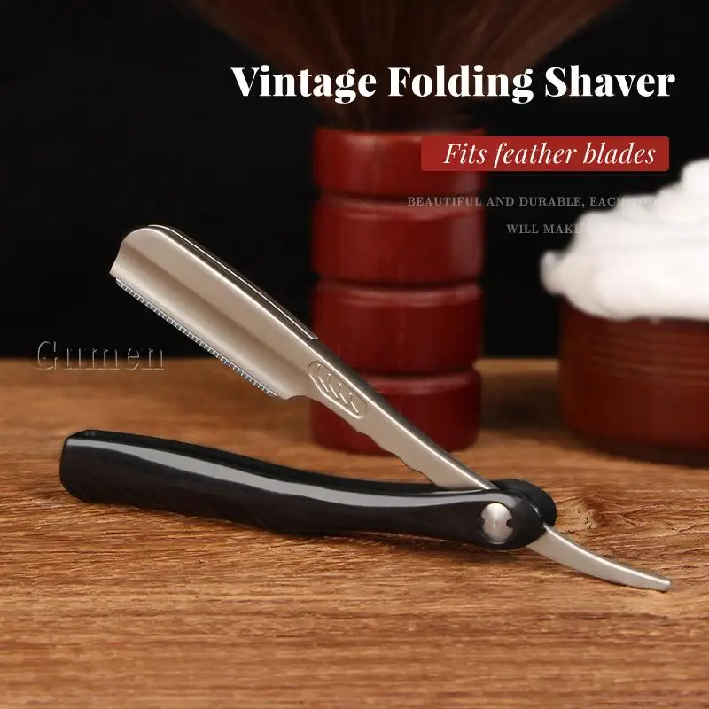 

Professional Barber Men'S Manual Shaving Straight Razor For Feather Blade ABS Handle Beard Mustache Removal Shaving Tool