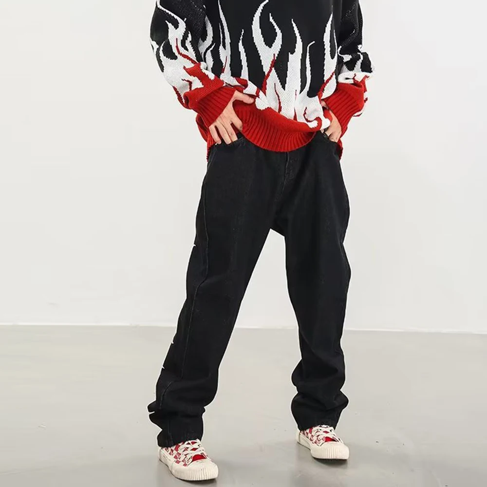 Men's Printed Pattern Straight Jeans 2023 New Fashion Trendy Brand Design Sense Long Pants Hip-Hop Street Wide-Leg Casual Pants