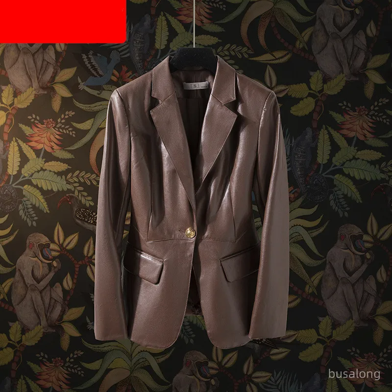 KoHuiJoo Plus Size Leather Coat Women Vintage 2022 Long Sleeve Formal Office Casual PU Leather Jackets With Designs Ladies S-4XL