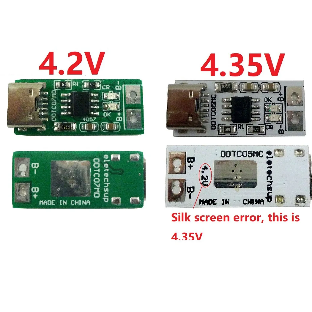 

1S 1A Type-C 5V to 4.2V 4.35V Step-down Buck LiPo Polymer Li-Ion Charger for 3.7V 3.8V 18650 Lithium Battery with Led Indicator