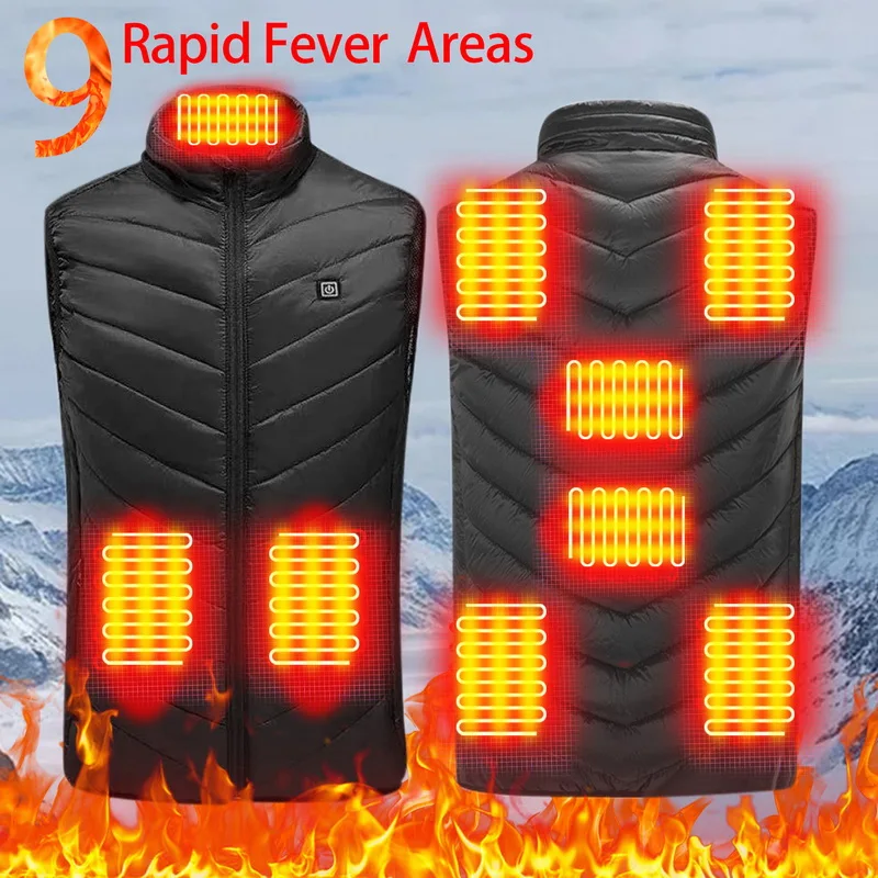 

2/9 Places Heated Vest Men Women Usb Heated Jacket Heating Vest Thermal Clothing Hunting Vest Winter Heating Jacket Black S-3XL