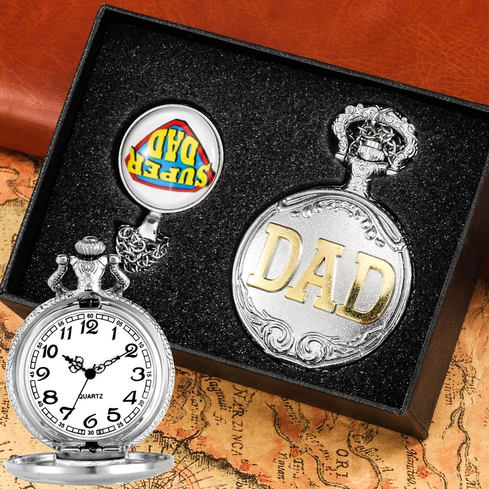 Mens Quartz Pocket Watch Antique Steampunk Bronze Pocket Watch Gifts Set for Father's Day Necklace Pedent with Chain Fob Clock