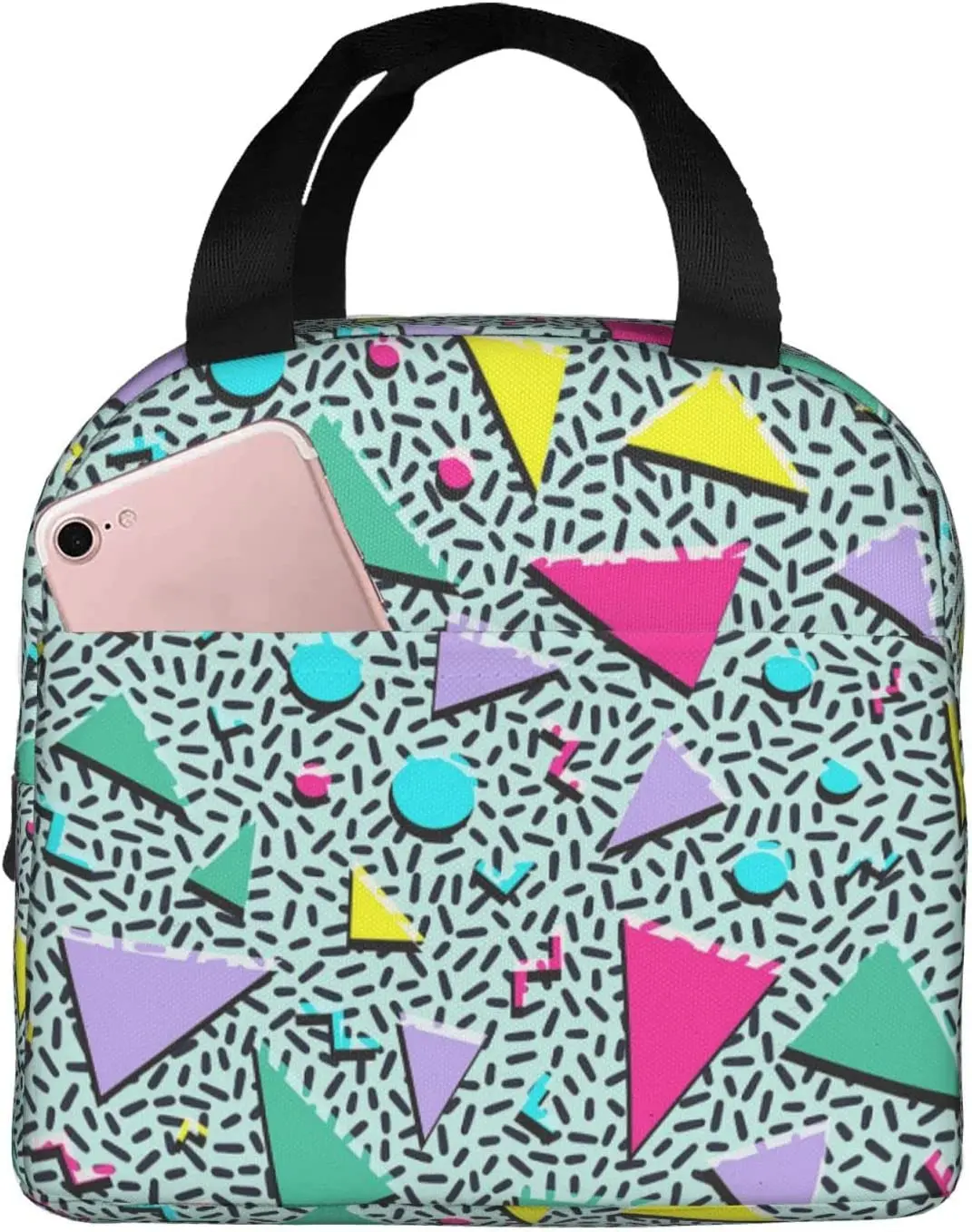 

Винтажные модные дизайнерские сумки для обеда в стиле 80-х Мемфиса для женщин, Портативная сумка-холодильник, большая многоразовая Изолиров...