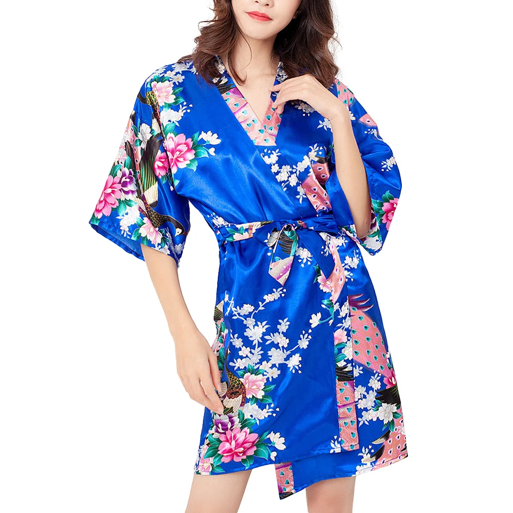 

Women Bathrobe Satin Silk Nightdress Flowers Printed Lingerie Sleepwear BathRobes Bridesmaid Wedding Robes Pajamas For Bedroom