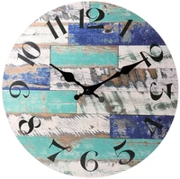 10 inch blue wall clock silent non ticking vintage rustic country tuscan style wooden coastal decor round wall clock
