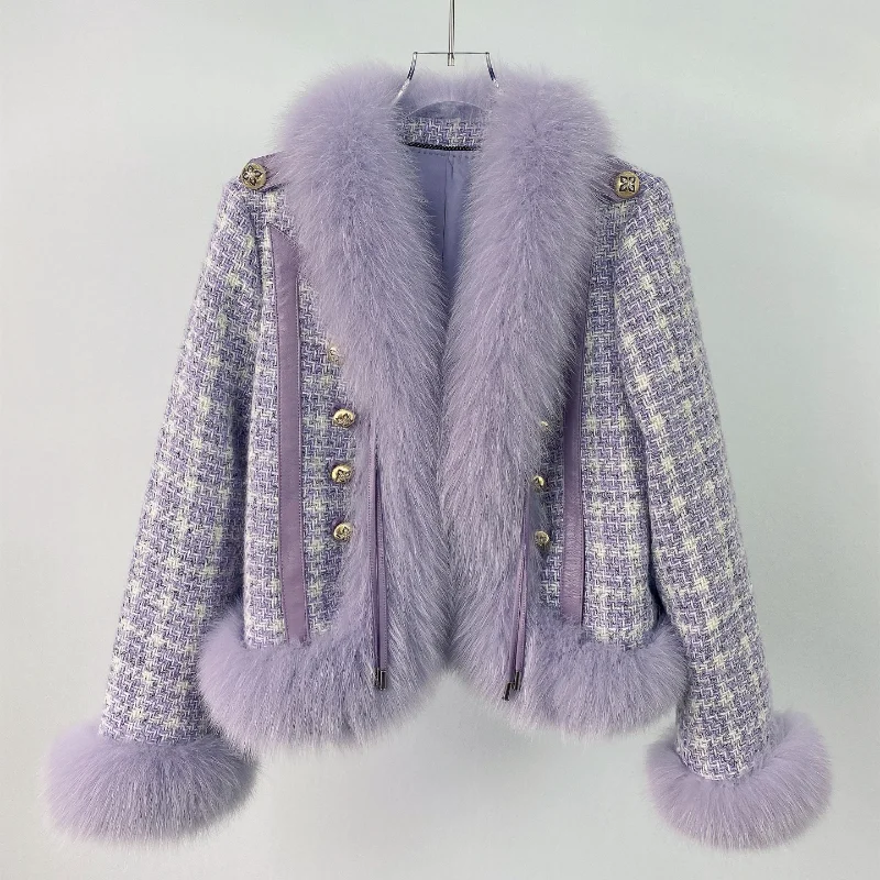 

Женское твидовое пальто на утином пуху, повседневная Толстая теплая куртка из натурального Лисьего меха, верхняя одежда для осени и зимы, 2022