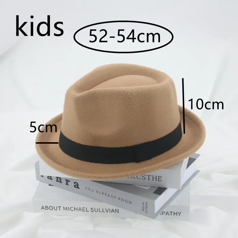 Fedora Hats Kids Child Wide Brim 52cm 54cm Ribbon Band Belt Formal Casual Boys Girls Jazz Caps Winter Hats Sombreros De Mujer