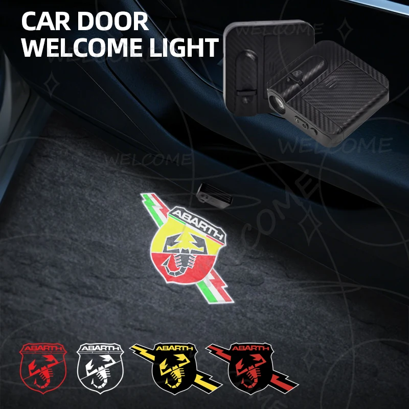 Фото 1/2 шт. для Abarth 500 Punto Bravo Tipo 595 с логотипом скорпиона, автомобильная HD лампа для проектора, светодиодная лампа для автоматической двери, добро пожаловать, украшение интерьера №1