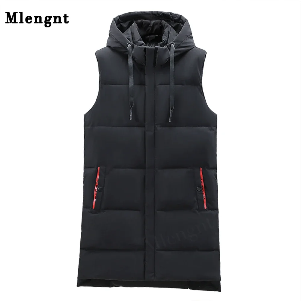 

Winter Men Vest Large Size 5XL Long Coat Hat Detachable Waistcoats Thicken Warm Sleeveless Jackets Windproof Parka Mens Clothing