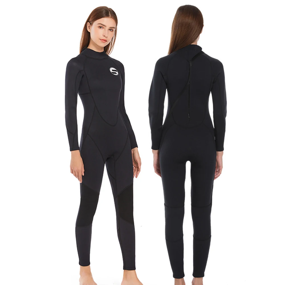 New 3MM Neoprene Wetsuit Women's Black Fashion One Piece Long Sleeve Sun Protection Warm Swimming Snorkeling Surfing Wetsuit