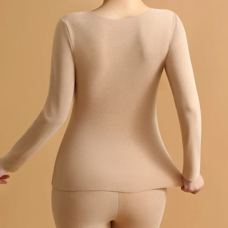 Thermal Underwear For Women Winter Thermo Lingerie With Bra Seamless Warm Lingerie Solid Color Long-Sleeved Top Thermo Clothes