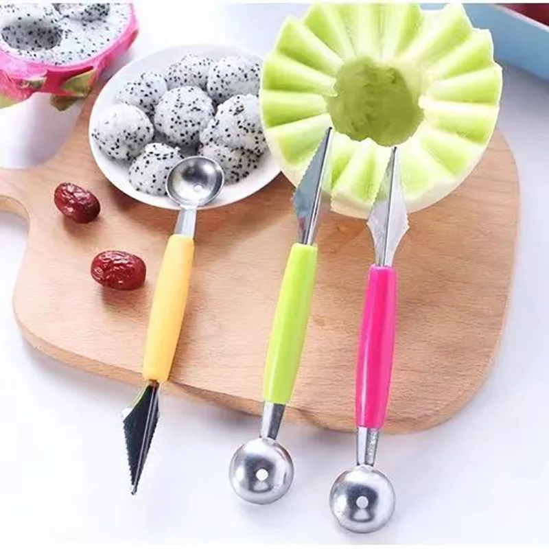 

2 in 1 Ice Cream Spoon Fruit Digger Melon Spoon Watermelon Digging Scoop DIY Fruit Platter Tool Stainless Steel Carving Knife